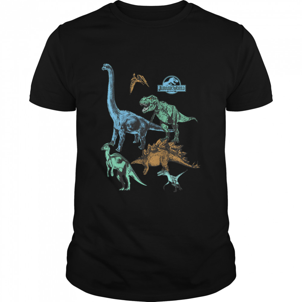 Kids Jurassic World Six Blue Green & Brown Dinos Graphic T-Shirt