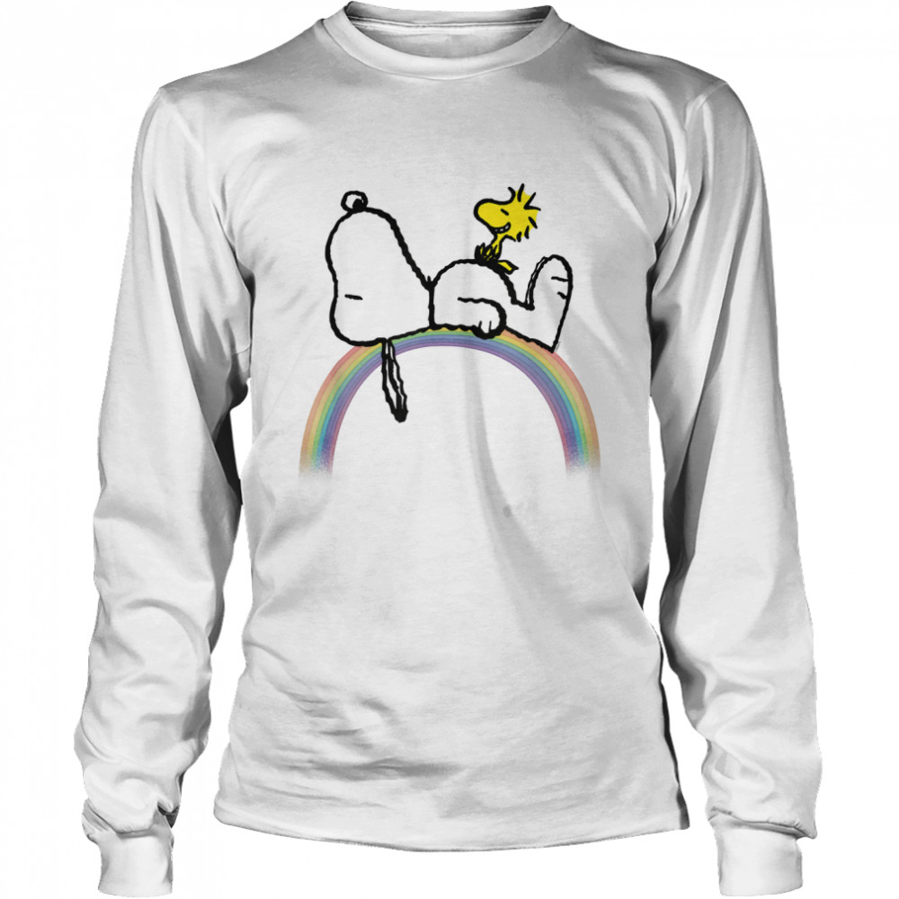 Peanuts Snoopy Woodstock rainbow T-shirt T- Long Sleeved T-shirt