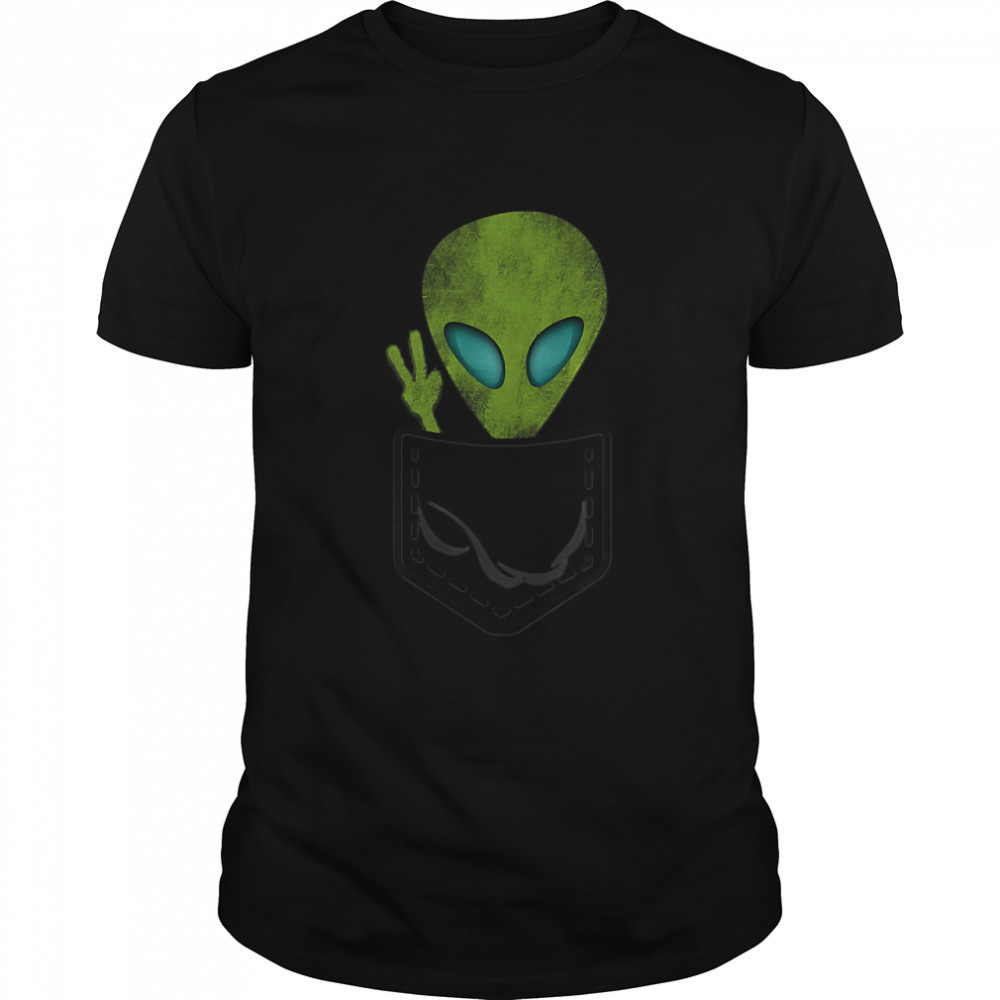 Alien Pocket Cool Funny Cute Peace Ufo Gift T-Shirt