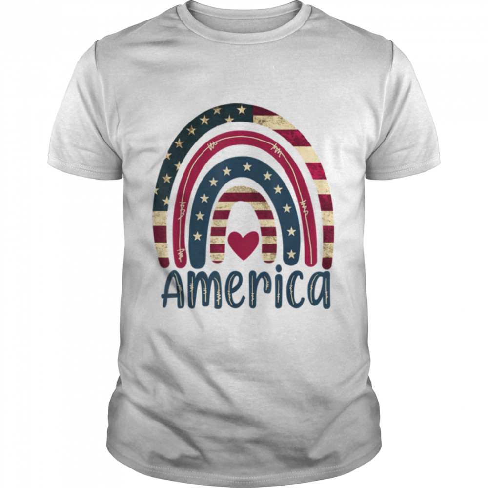 America Flag Rainbow 4Th Of July Patriotic Memorial Day T-Shirt B0B2R798Bn