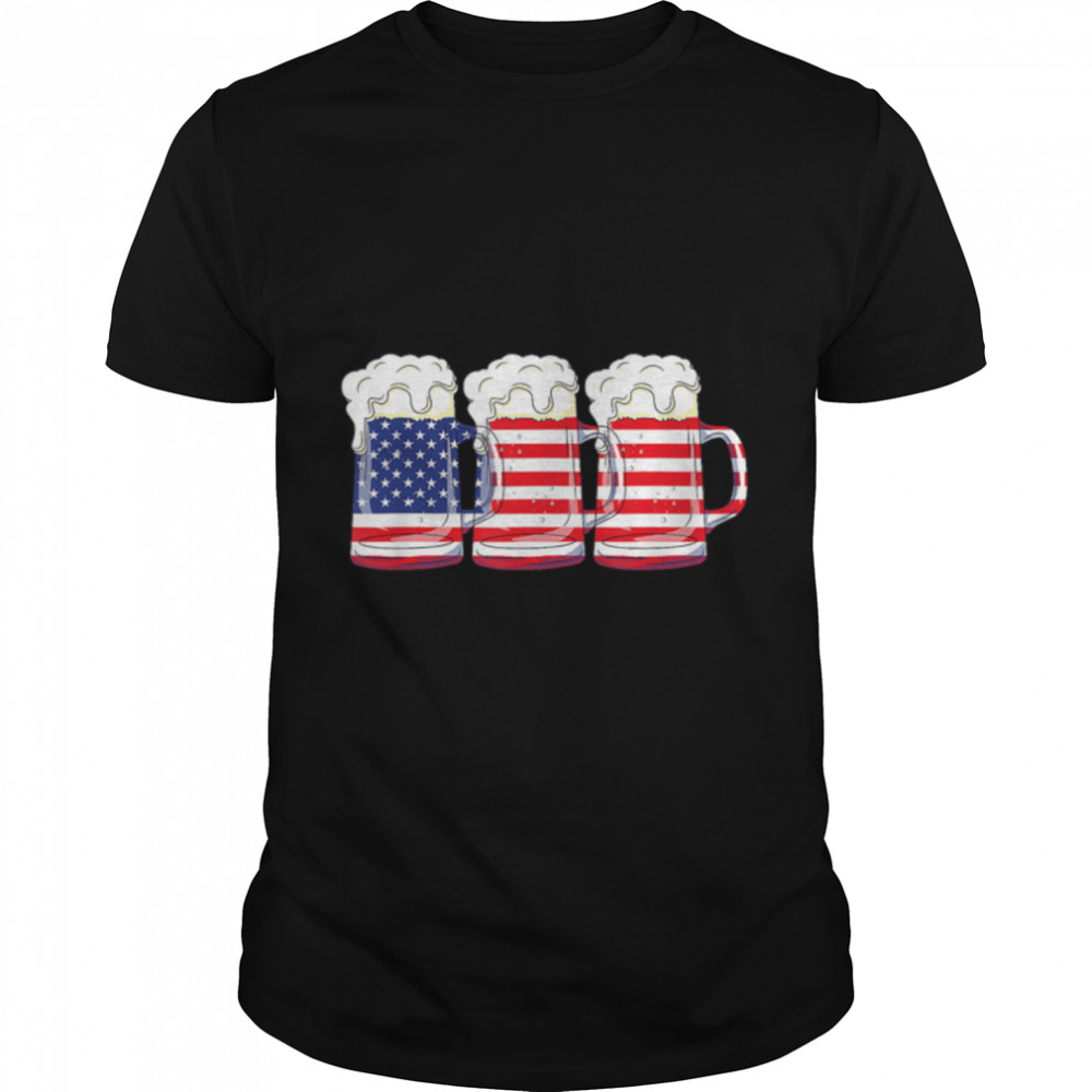 Beer American Flag 4Th Of July Father'S Day Funny Merica Usa T-Shirt B0B2P9R8Y2
