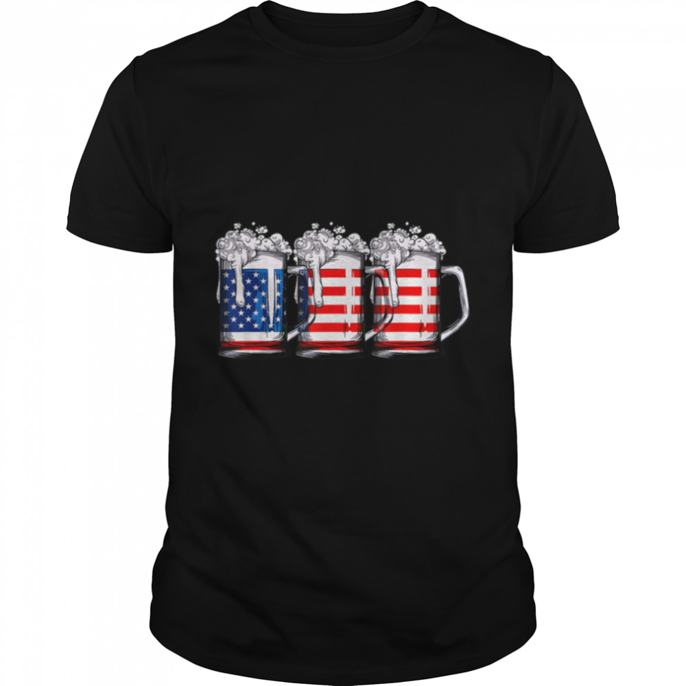 Beer American Flag 4Th Of July Men Women Merica Usa T-Shirt B0B2P4F9Yb
