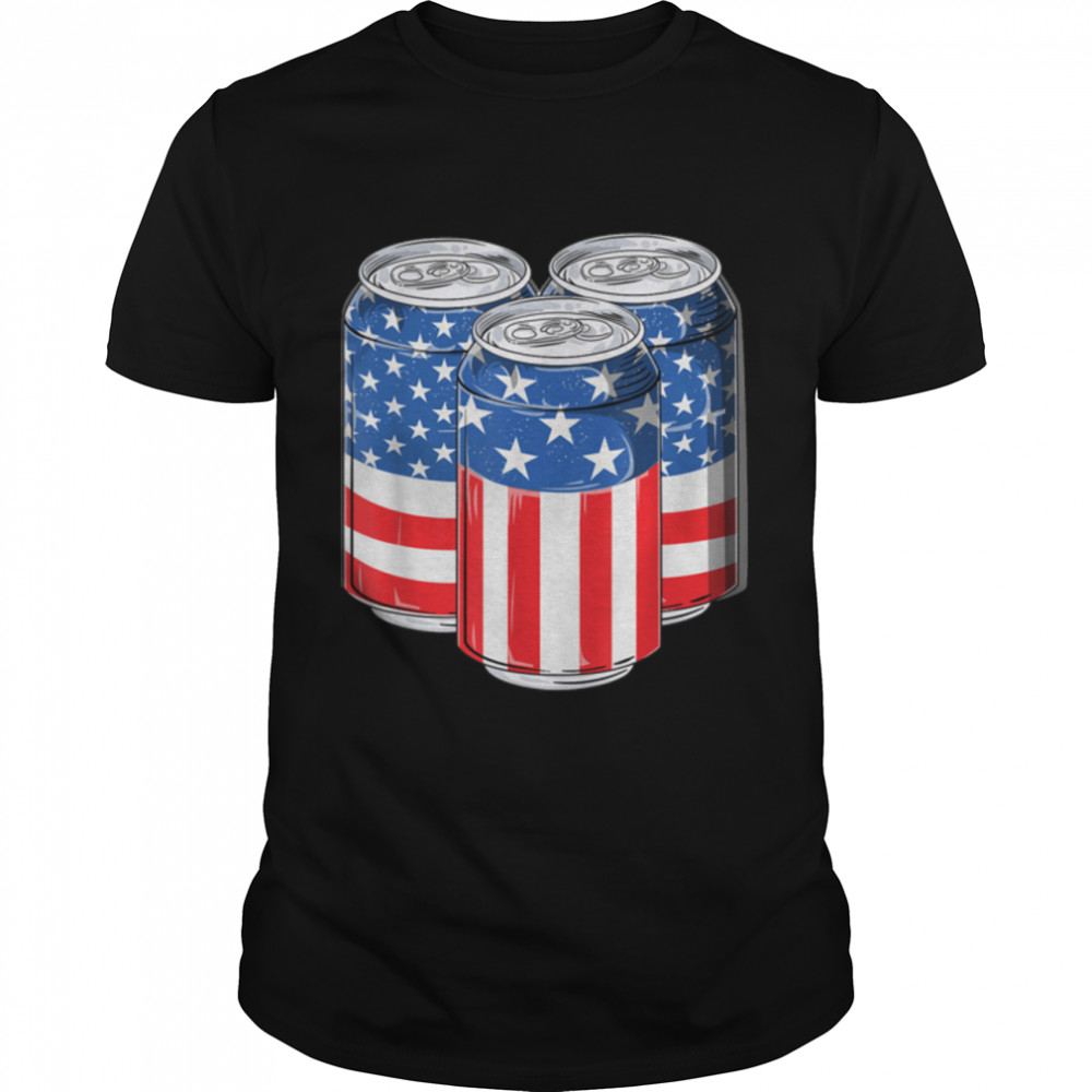 Beer American Flag 4th of July Men Women Merica USA T-Shirt B0B2P5WP57