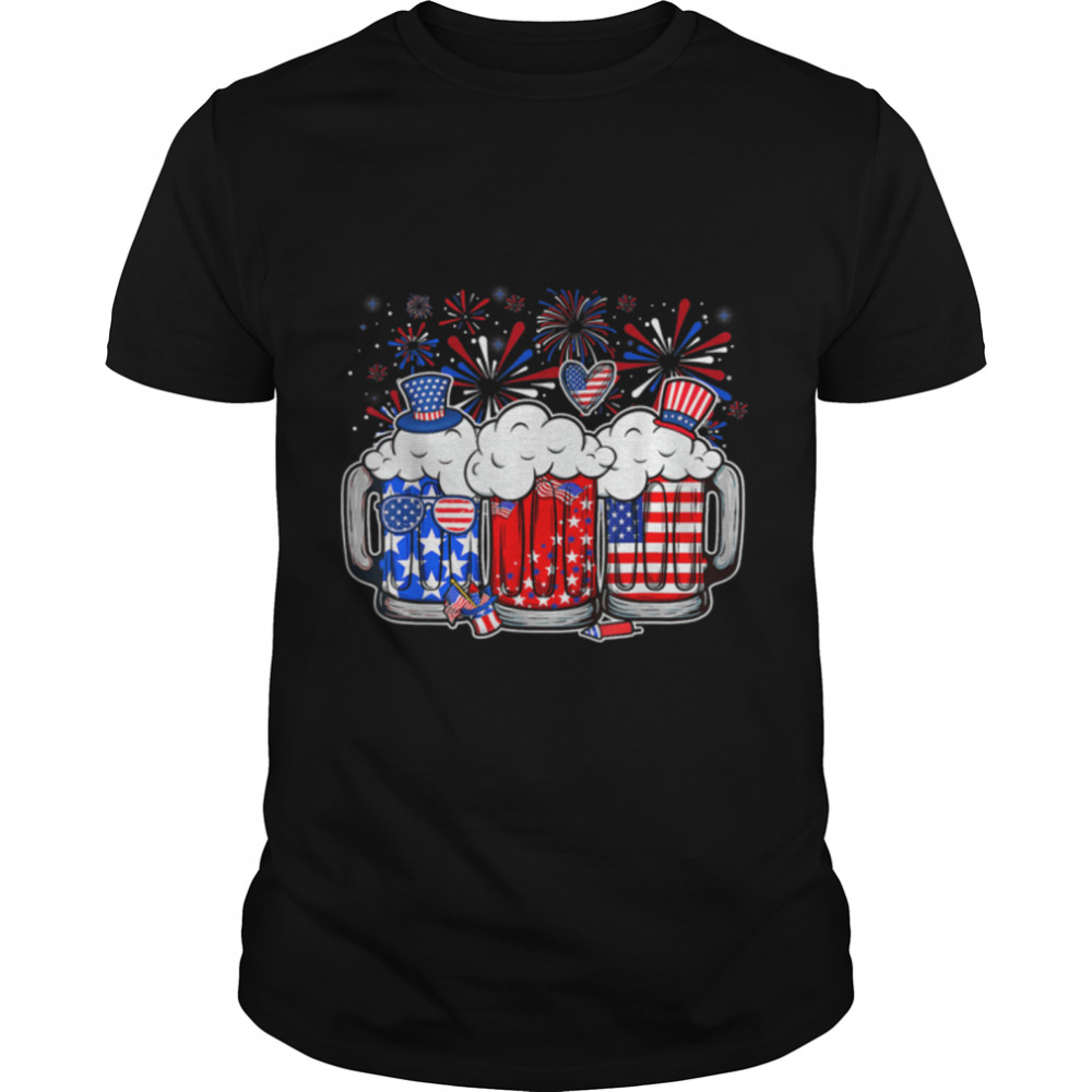 Beer Fireworks American Flag Beer Drinking 4Th Of July Gift T-Shirt B0B2Pcj1H2