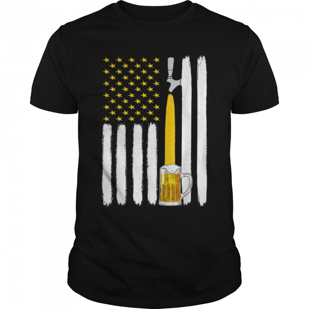 Beer Mugs American Flag Funny 4th of July Merica USA T-Shirt B0B2R94C72