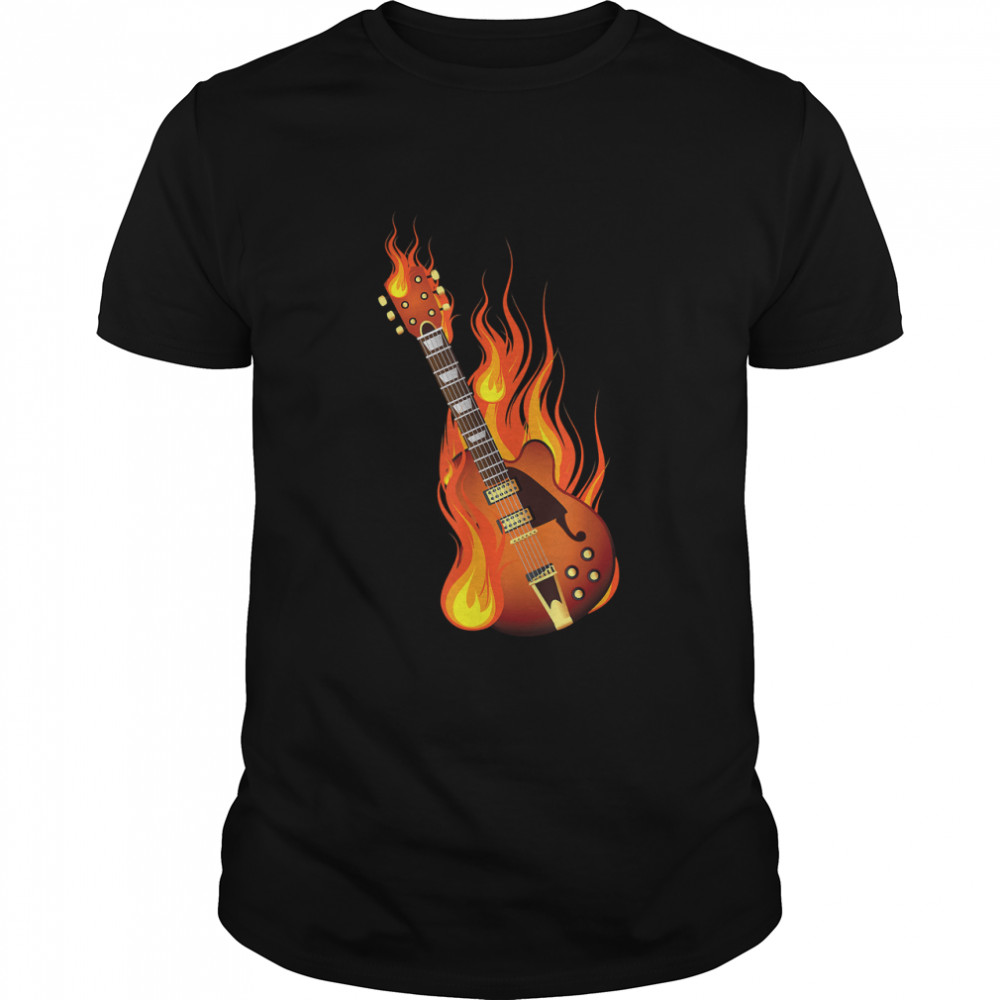 Burning On Fire Rock Guitar Heavy Metal Music Gift T-Shirt