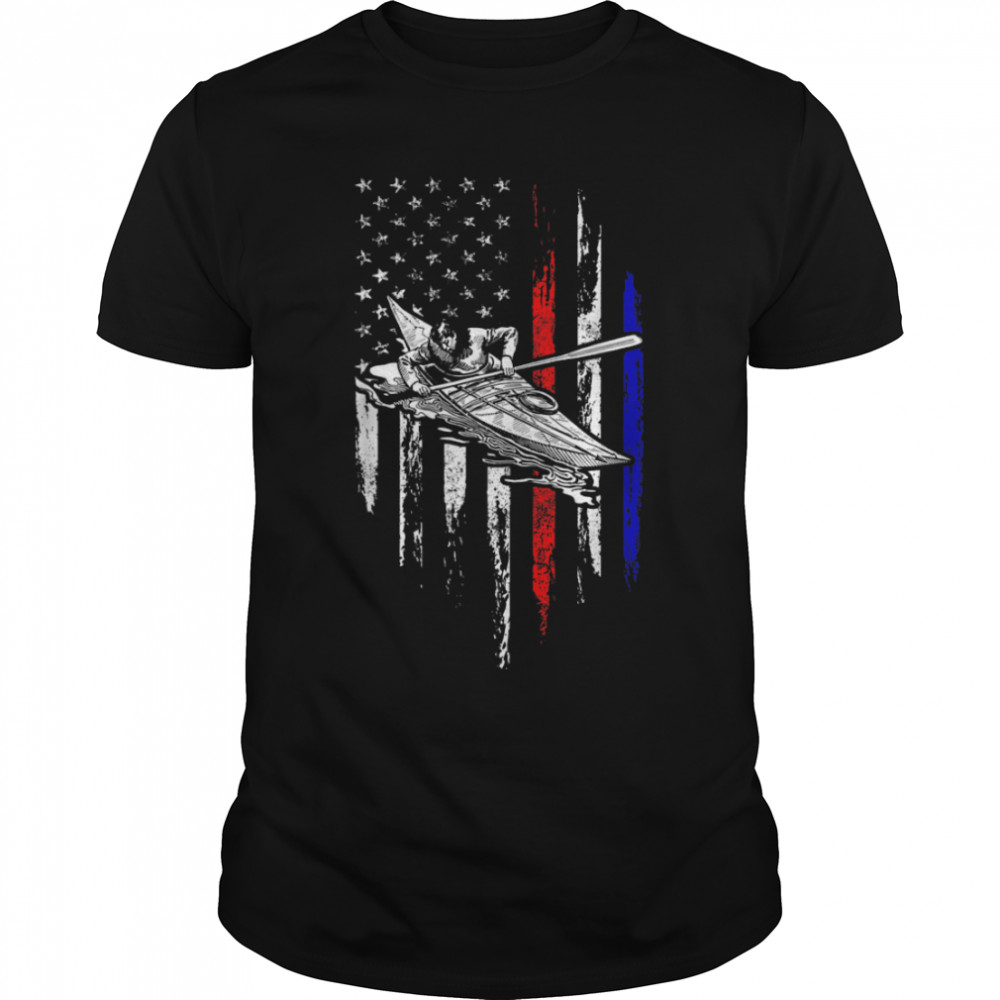 Cool American Flag Kayaking Kayakers Paddle Lovers Rowers T-Shirt B0B2QZKKK7