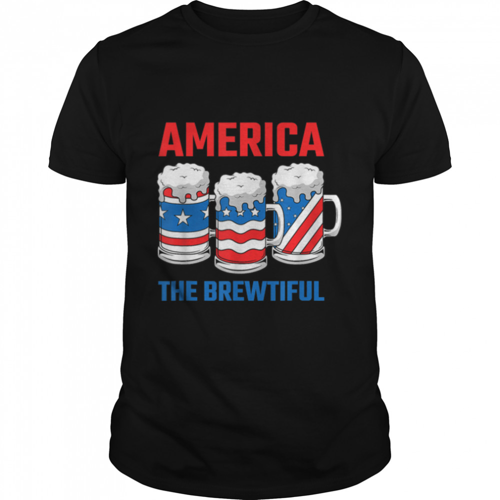 Funny American 4Th Of July Funny Beer Patriotic Usa Flag T-Shirt B0B2P8Lvm2