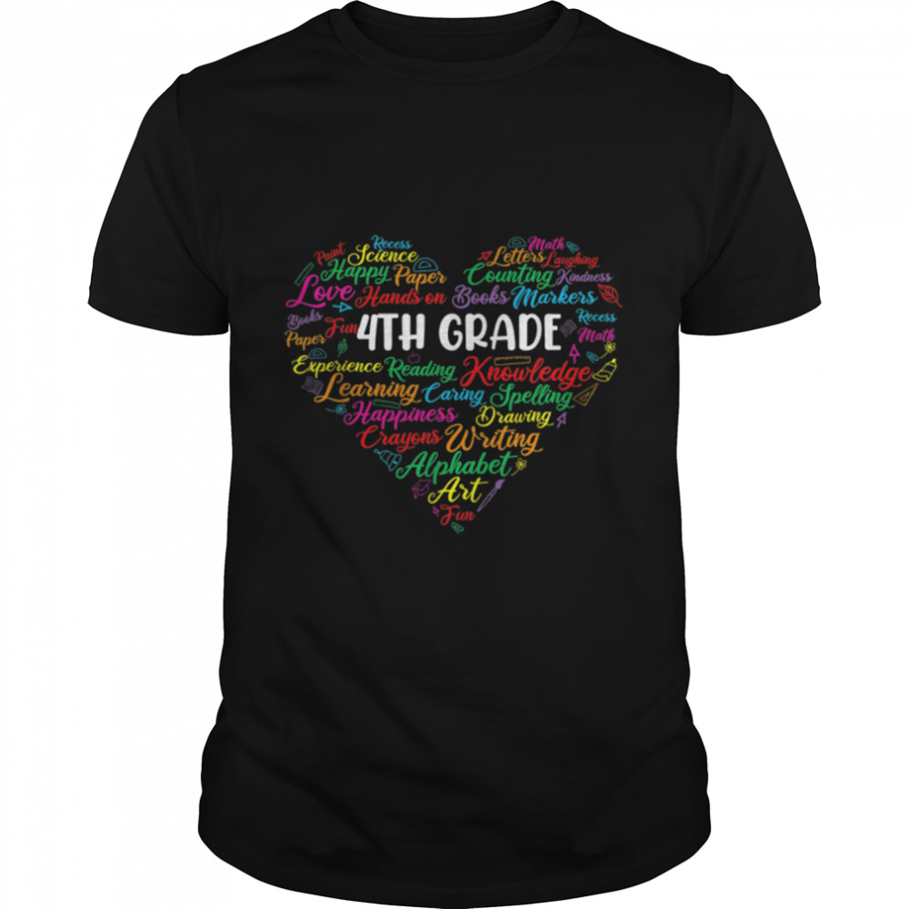 Funny Heart 4th Grade Teacher Student Cute Back To School T-Shirt B0B2QJ54RV