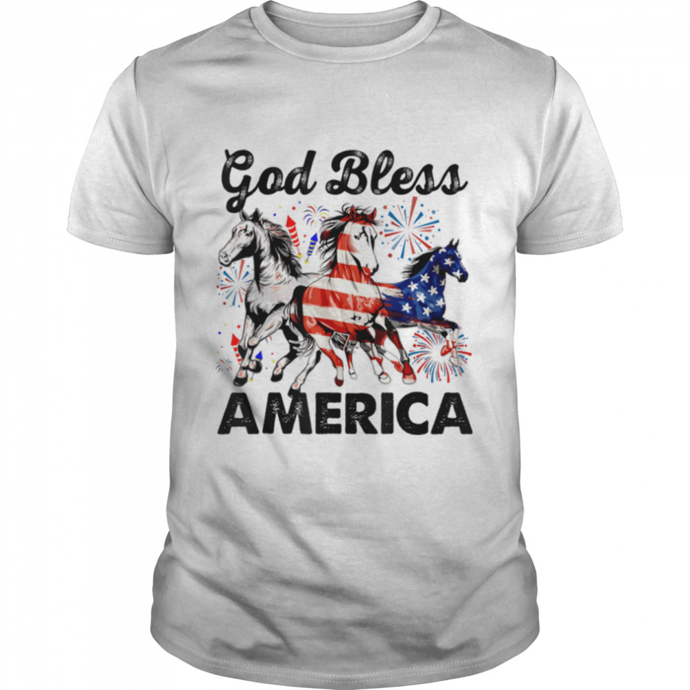 God Bless America Independence Day Horse T-Shirt B0B2Qzb22S
