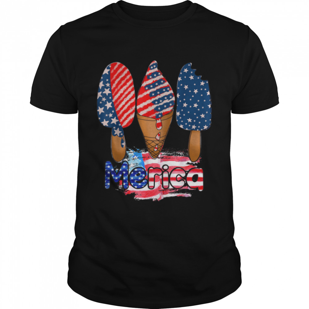Merica Popsicle 4th of July Red White Blue USA Flag Patriot T- B0B2R8WS4W Classic Men's T-shirt