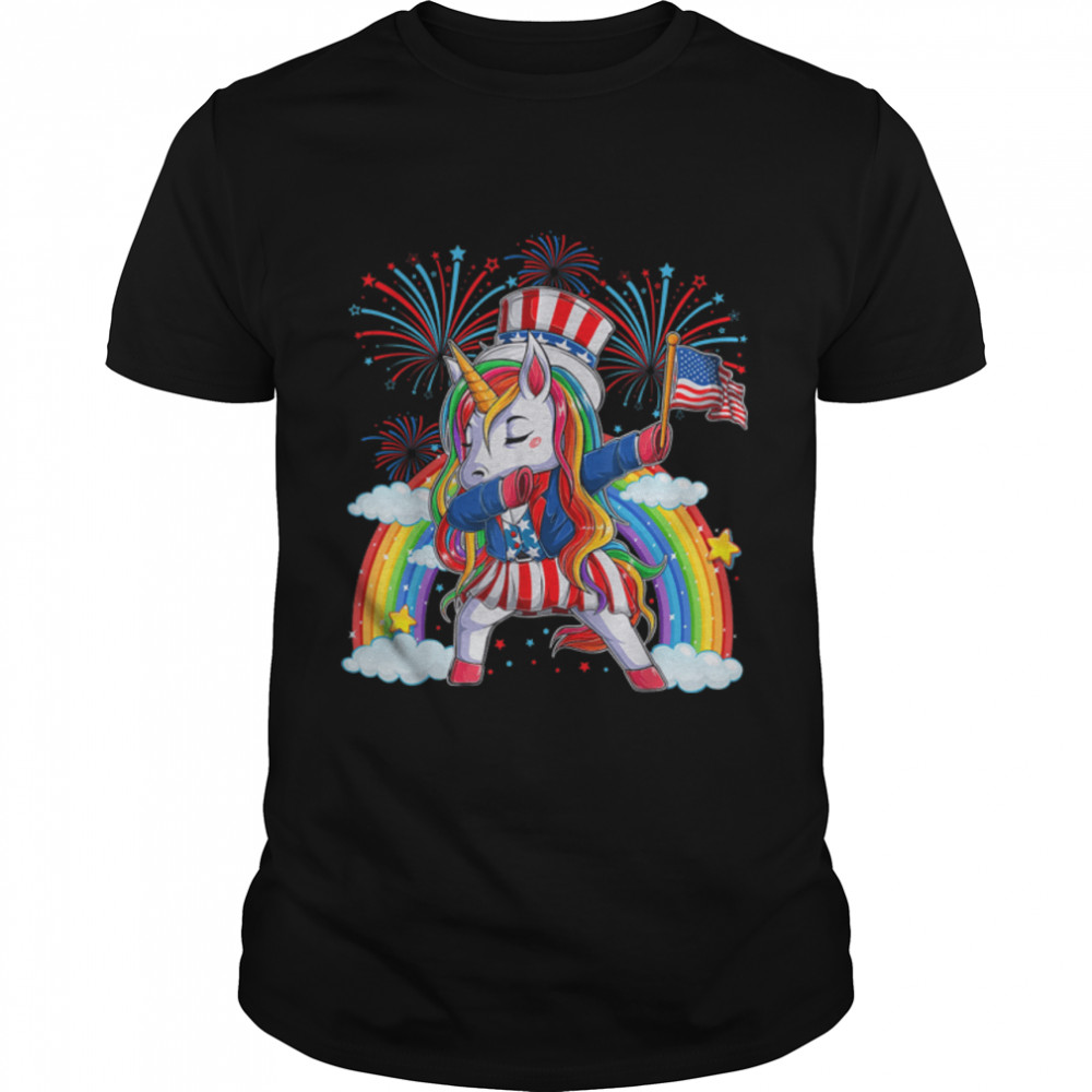 Patriotic Dabbing Unicorn 4Th Of July Girls Women American T-Shirt B0B2R5D1Dn
