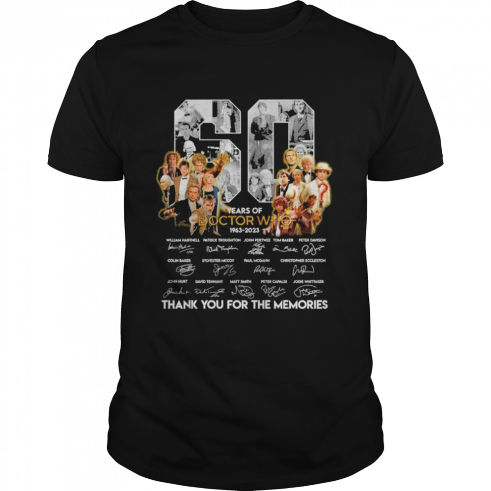60 years of Doctor Who 1963 2023 signatures thank you for the memories signatures shirt