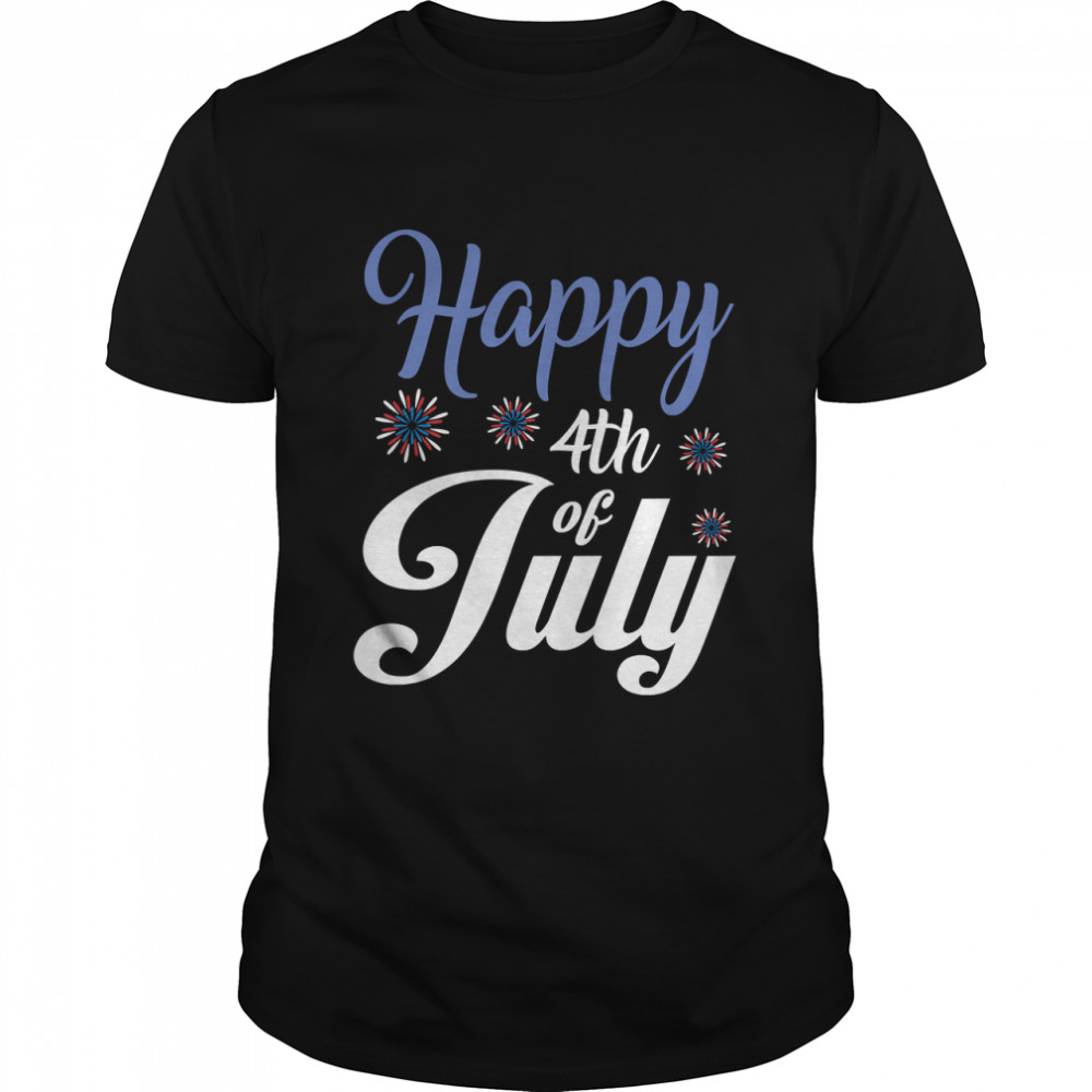 Happy 4th Of July Blue White Text Classic T-Shirt