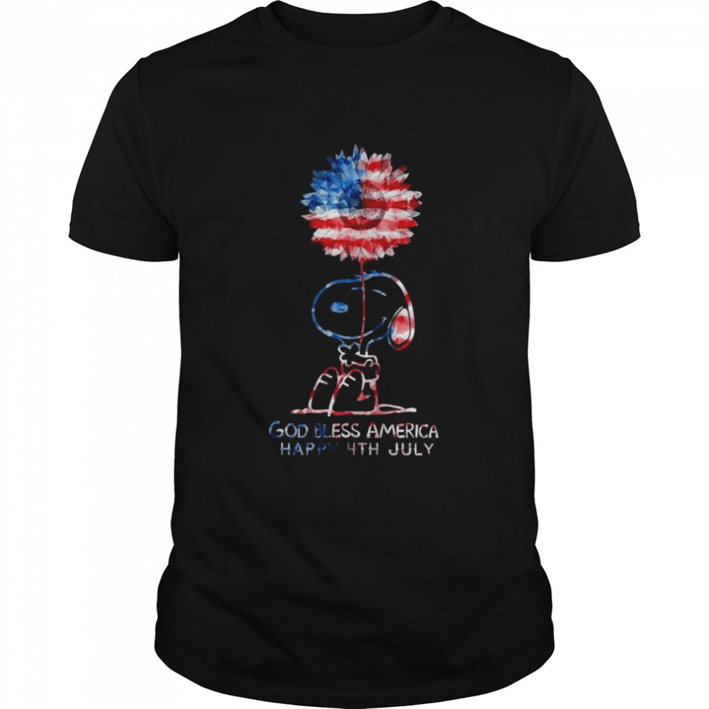 Snoopy hug Sunflower American flag God bless America happy 4th July shirt Classic Men's T-shirt