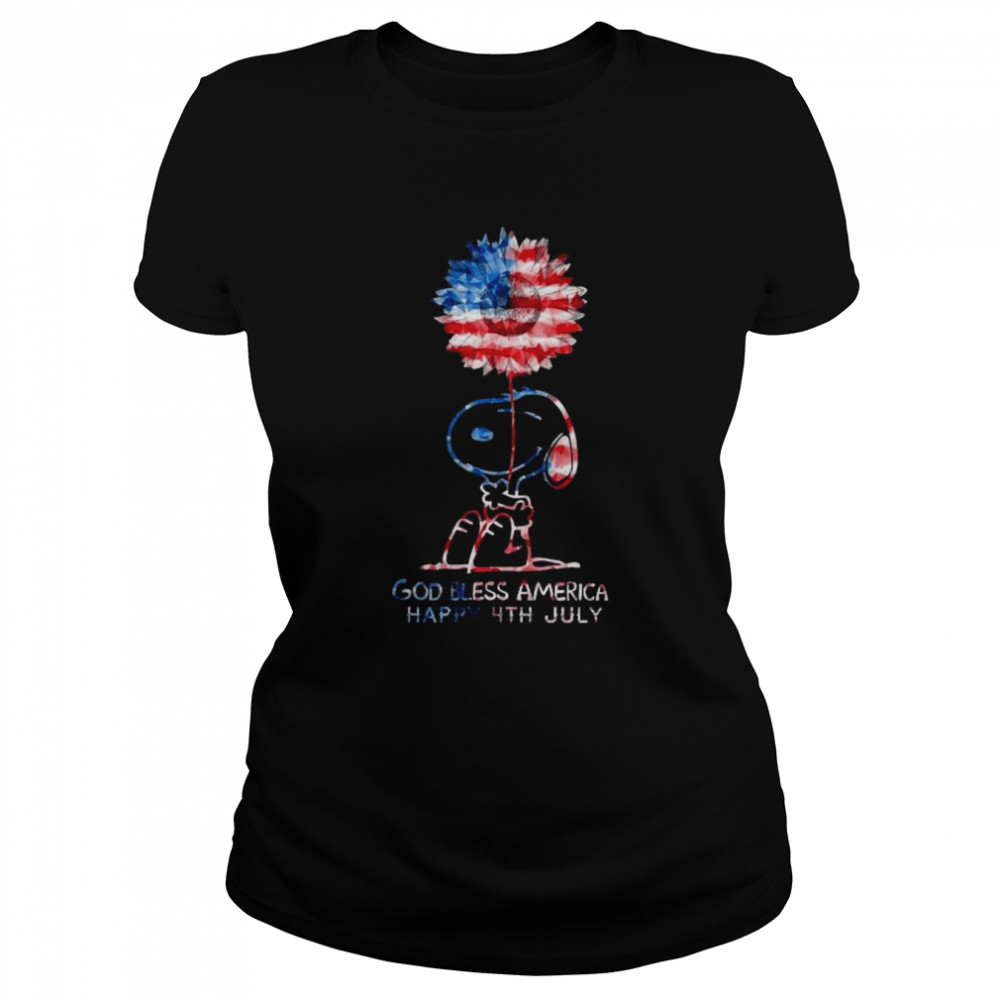 Snoopy hug Sunflower American flag God bless America happy 4th July shirt Classic Women's T-shirt