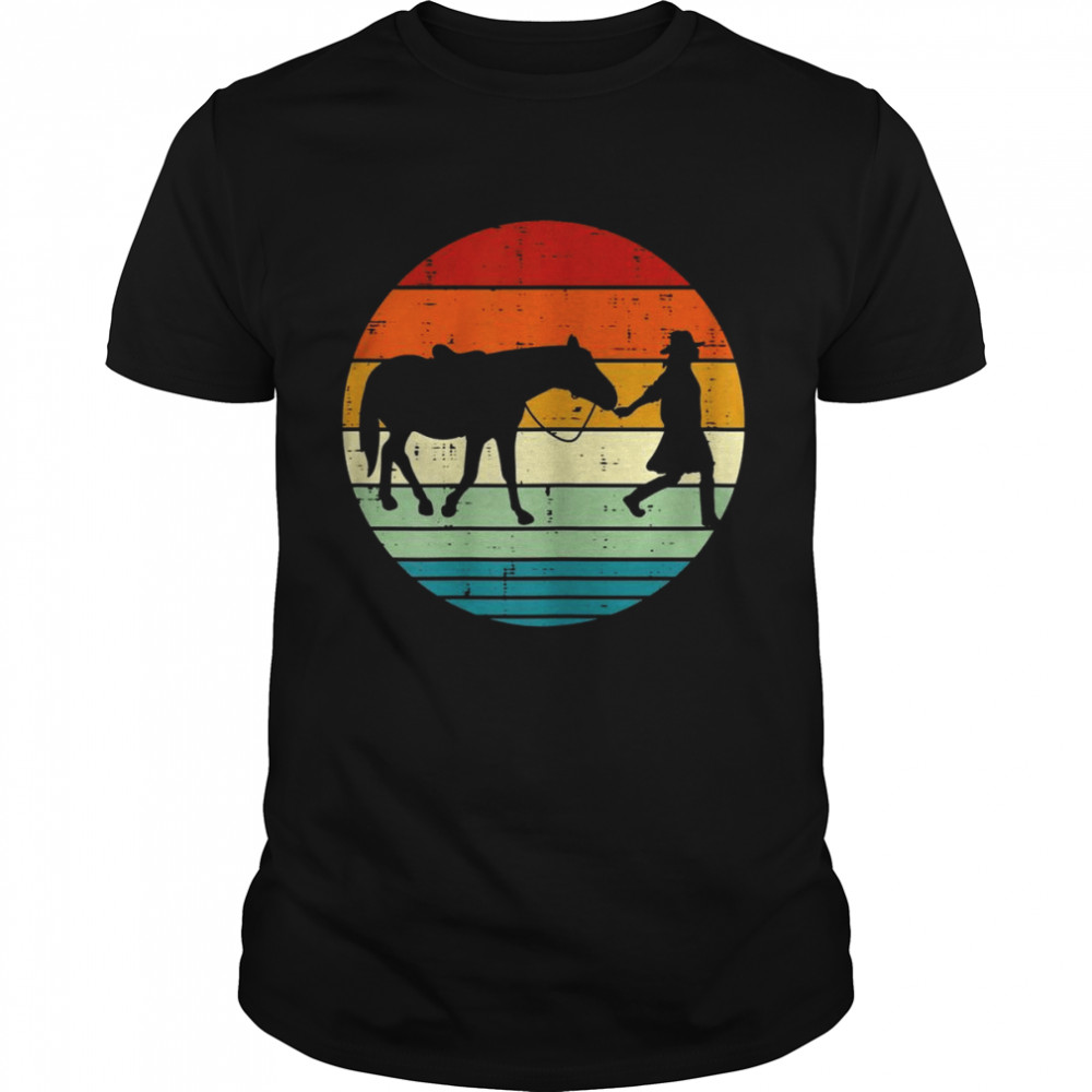 Horse And Girl Silhouette Sunset Retro Cowgirl Equestrian Shirt