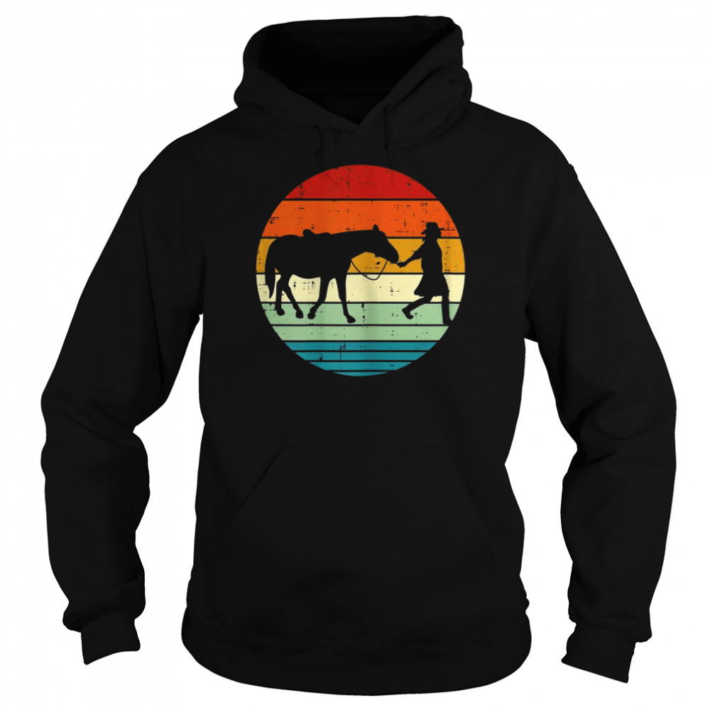 horse and girl silhouette sunset retro cowgirl equestrian unisex hoodie