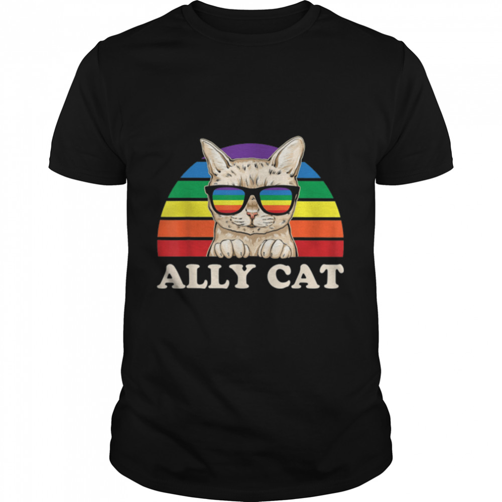 Ally Cat LGBT Gay Rainbow Pride Flag T-Shirt B0B317NDC8