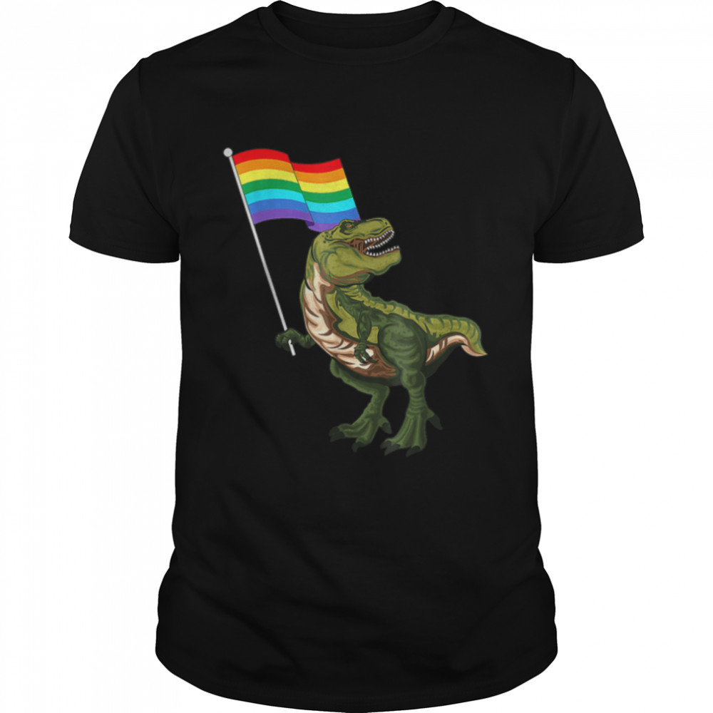 Dinosaur T Rex Lgbt Gay Pride Flag Allysaurus Men Boys T-Shirt B0B317Kqn4