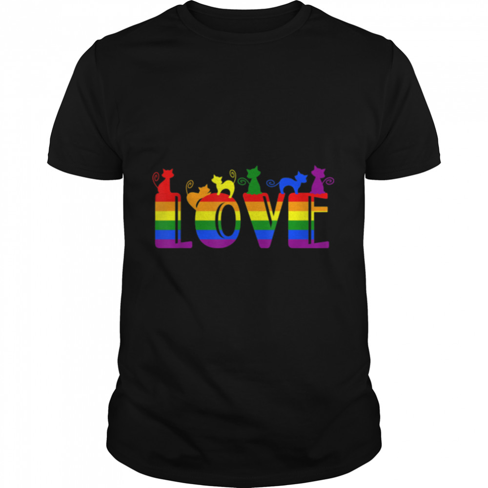 Gay Pride Cat Lgbt Kawaii Cats Cute Love Anime Rainbow Flag T-Shirt B0B31F1Jyz