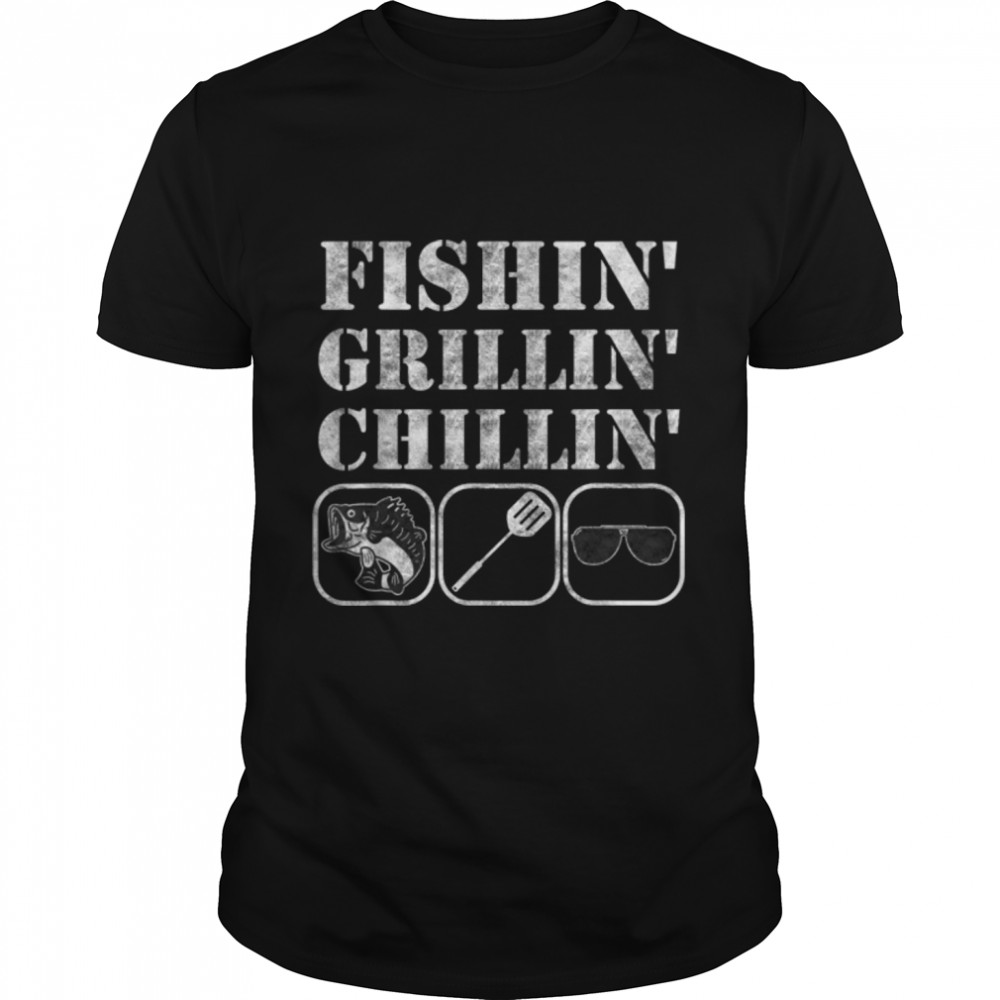 Mens Fishin Grillin Chillin T-Shirt American Pride Dad Joke T-Shirt B0B346Cjjr