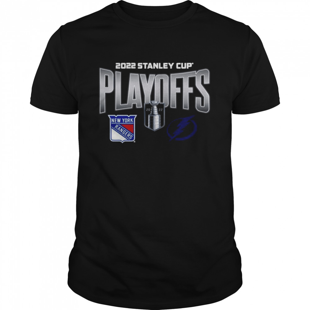 New York Rangers Vs. Tampa Bay Lightning 2022 Stanley Cup Playoffs Nfl Finals Matchup T-Shirt Black