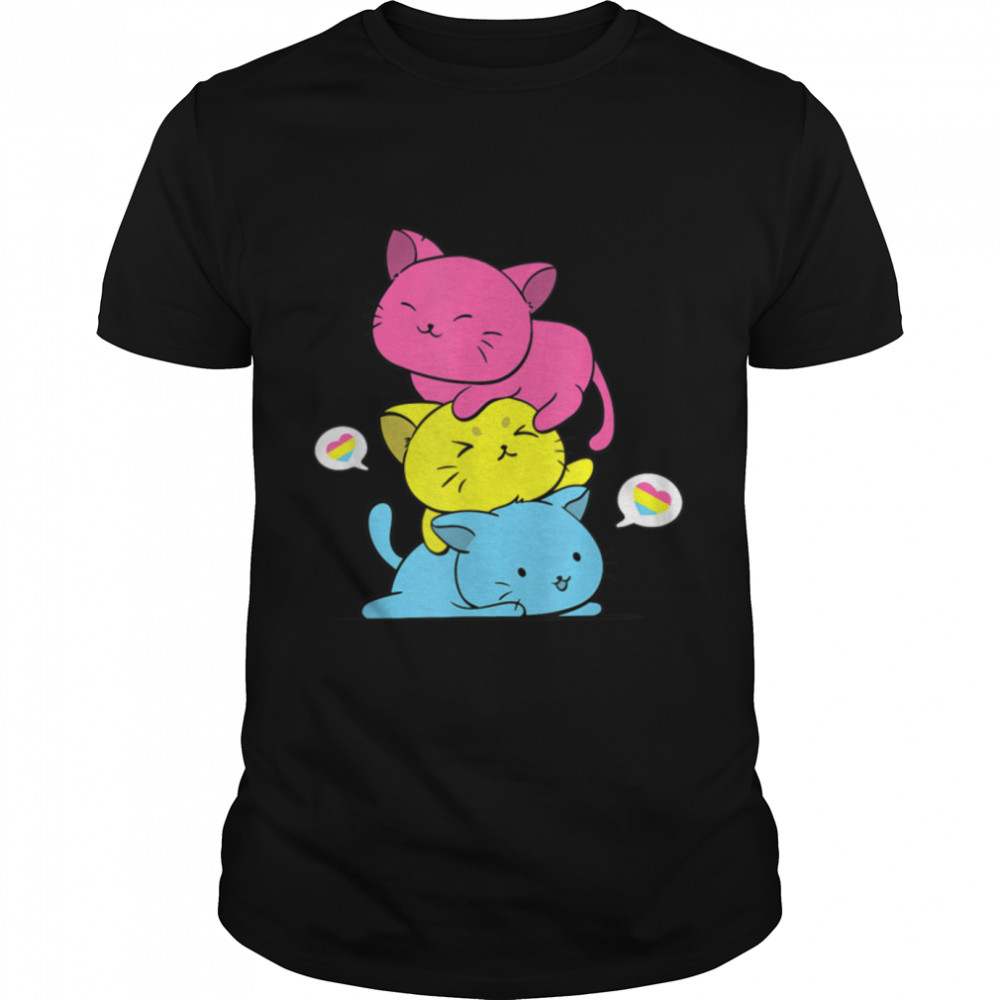 Pansexual Flag Pride Lgbtq Pile Cats Pansexual Cat T-Shirt B0B31Bcskz