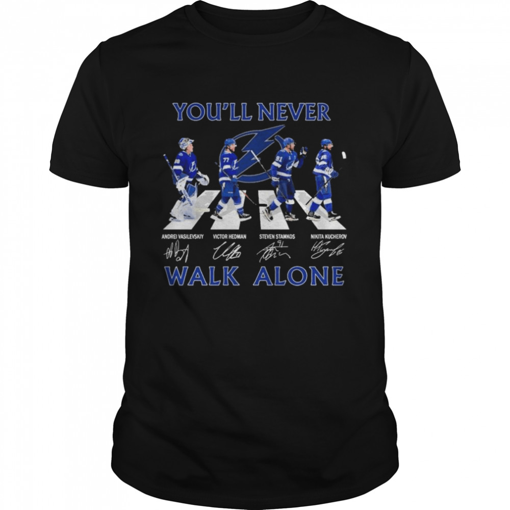 Tampa Bay Lightning Vasilevskiy Hedman Stamkos Kucherov Abbey Road You’ll Never Walk Alone Signatures Shirt
