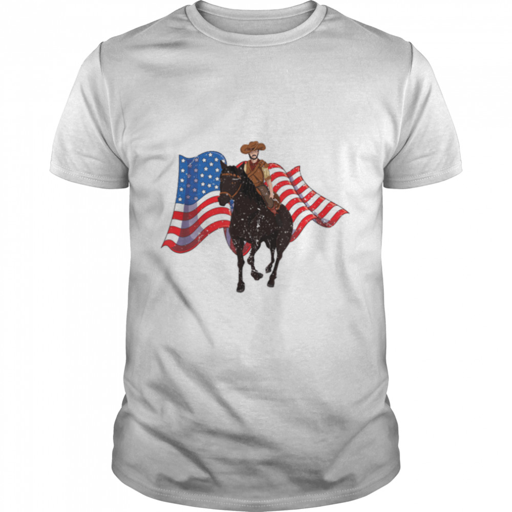 USA Flag Horseback Riding Rodeo American Pride Cowboy T-Shirt B0B31G4HK5