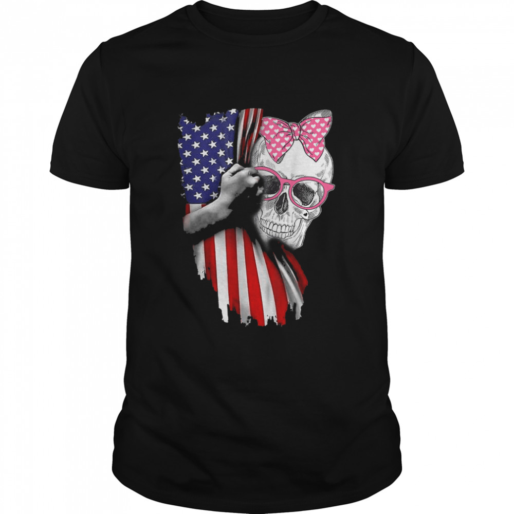 Cute skull pink hand american flag independence day T-Shirt
