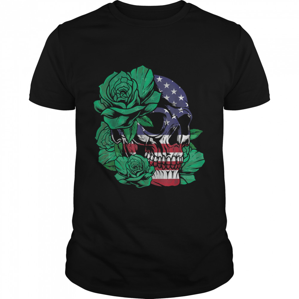 Green flower with skull girl - skull usa independence day T-Shirt