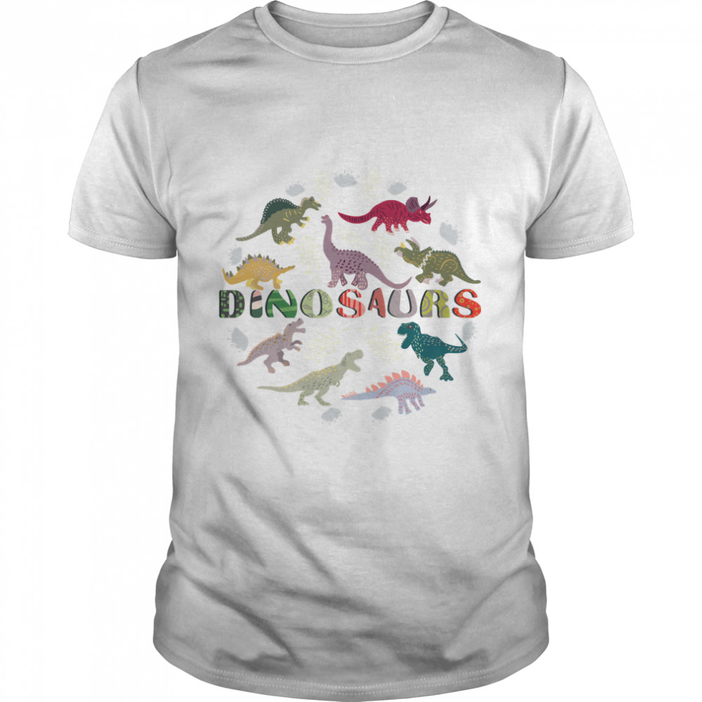 Handwritten word dinosaurs with hand drawn dinosaur characters Classic T-Shirt