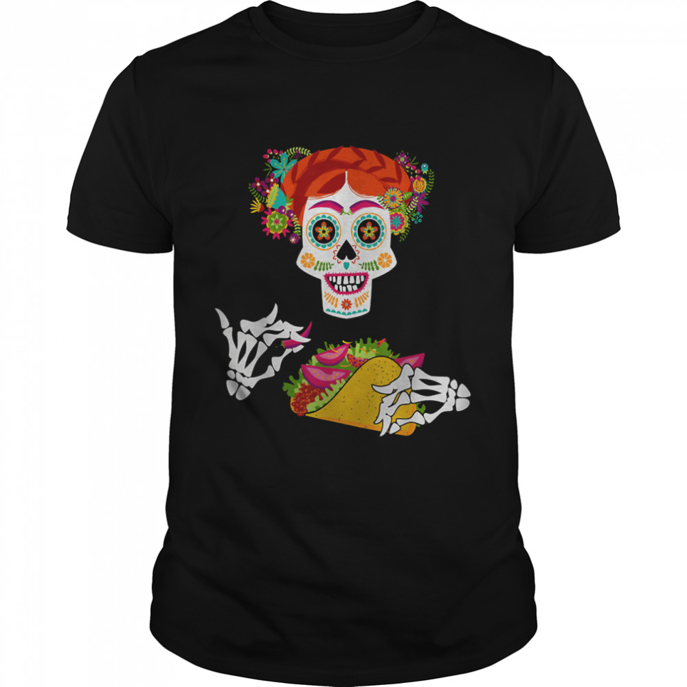 Mexican Sugar Skull With Taco Mexico Cinco De Mayo T-Shirt