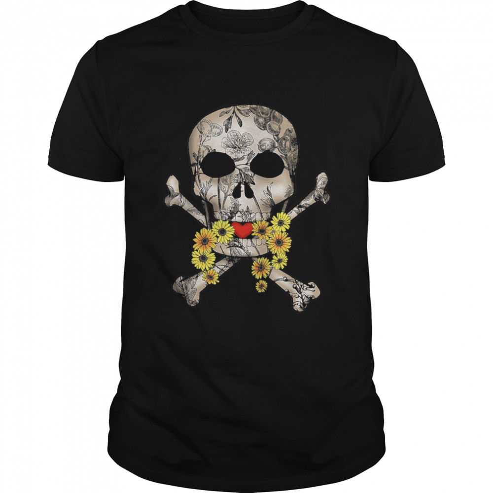 Skull and bones sunflower floral T-Shirt