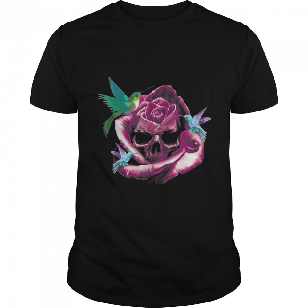 Skull Rose And Hummingbirds halloween T-Shirt