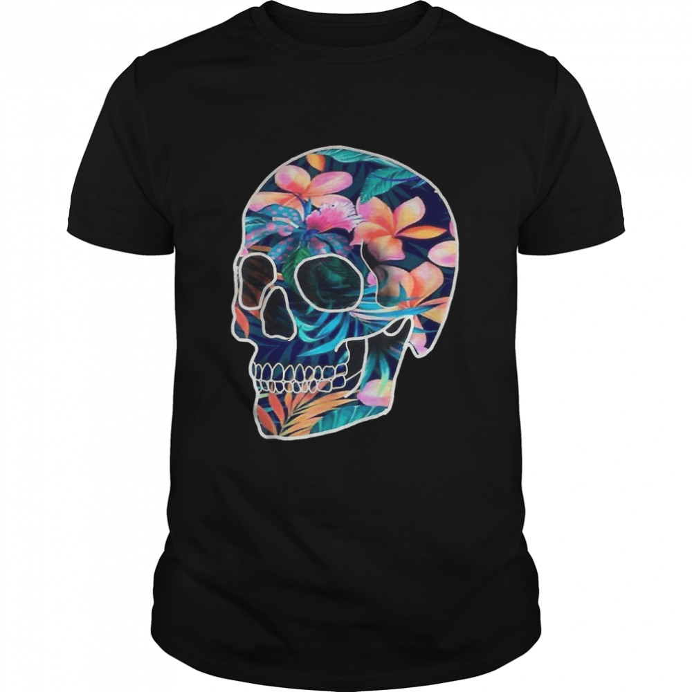 Skull Summer Floral Beach Vintage Retro - Summer Skull Flora T-Shirt