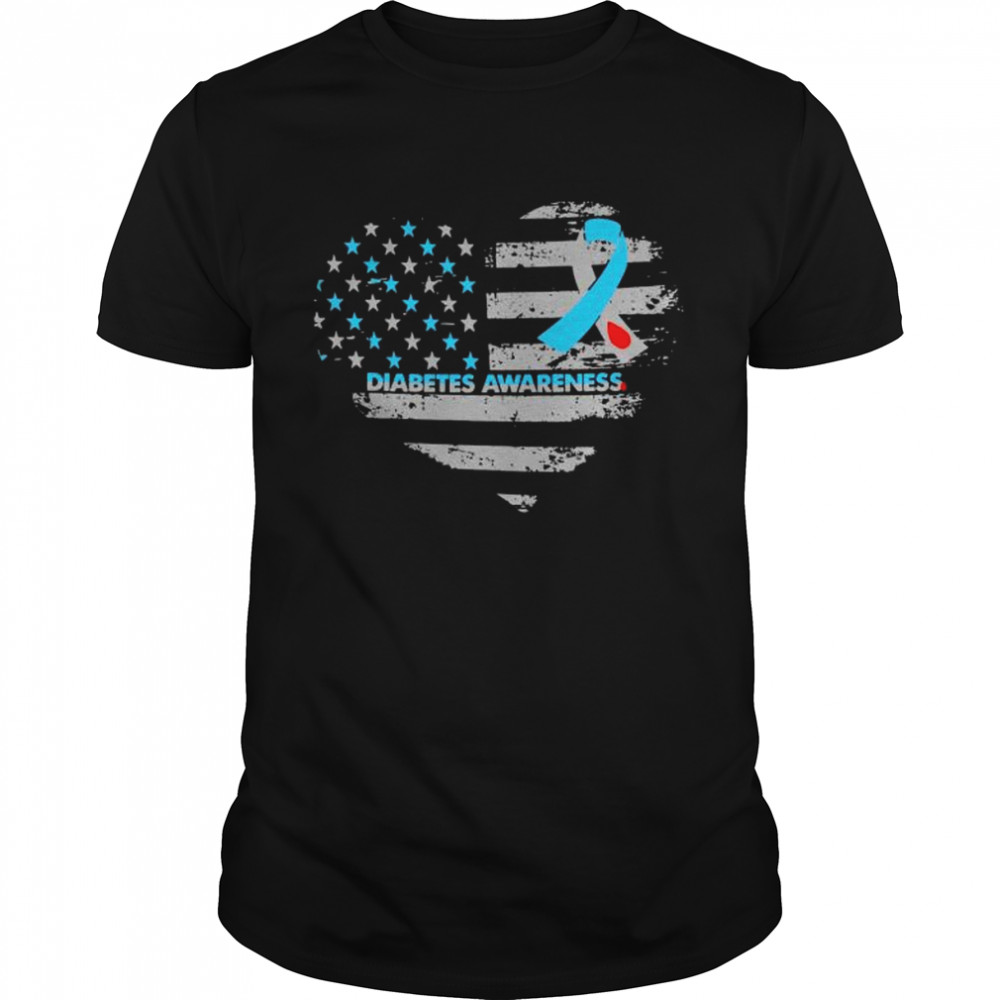Heart diabetes awareness 2022 American flag shirt Classic Men's T-shirt