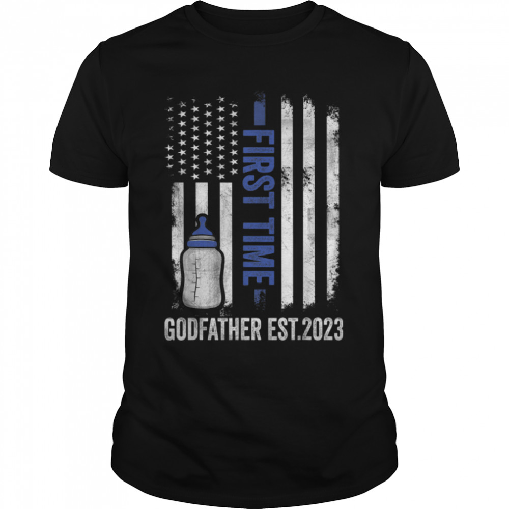 Mens First Time Godfather Est 2023 Shirt Fathers Day T-Shirt B0B35Zs7Bc