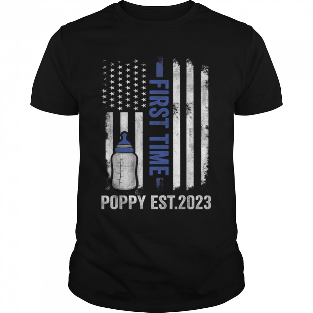 Mens First Time Poppy Est 2023 Shirt Fathers Day T-Shirt B0B35YQ22Y
