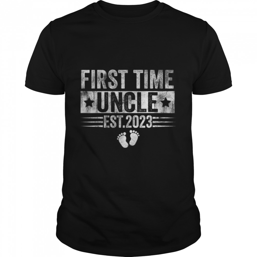 Mens First Time Uncle Est 2023 Shirt Fathers Day T-Shirt B0B35YZ9X7