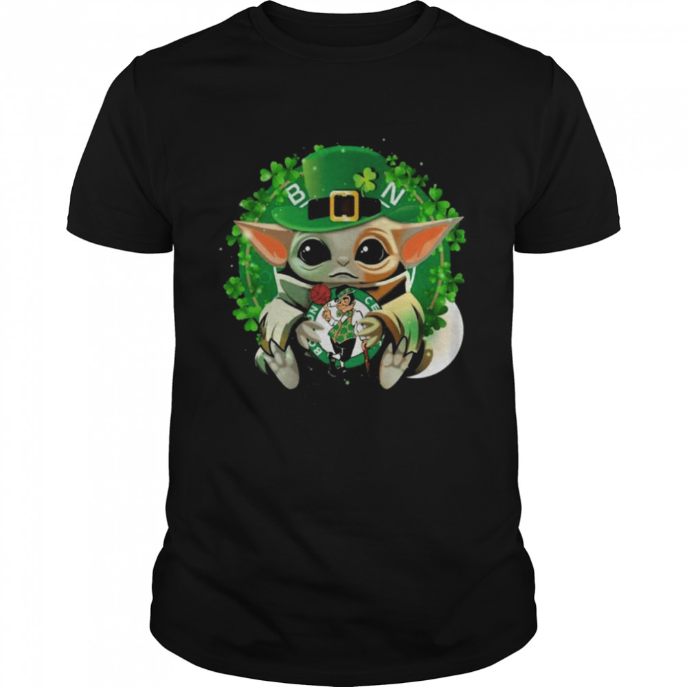 St Patrick’s Day Baby Yoda Hug Boston Celtics Logo Shirt