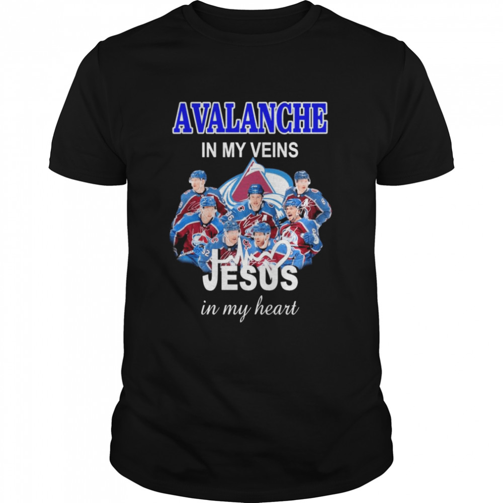Colorado Avalanche In My Veins Jesus In My Heart Signatures Shirt