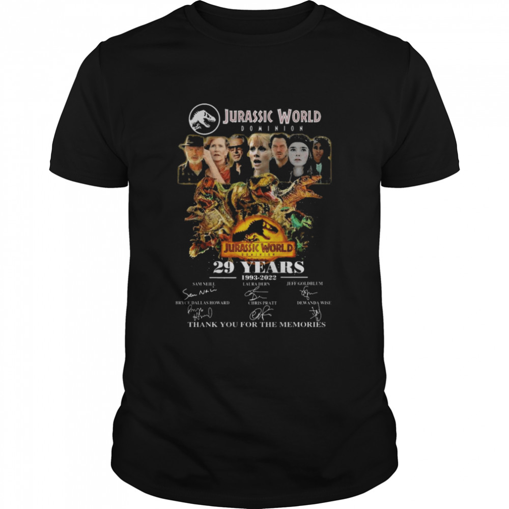 Jurassic World Dominion 29 Years 1993 2022 Signatures Thank You For The Memories T-Shirt