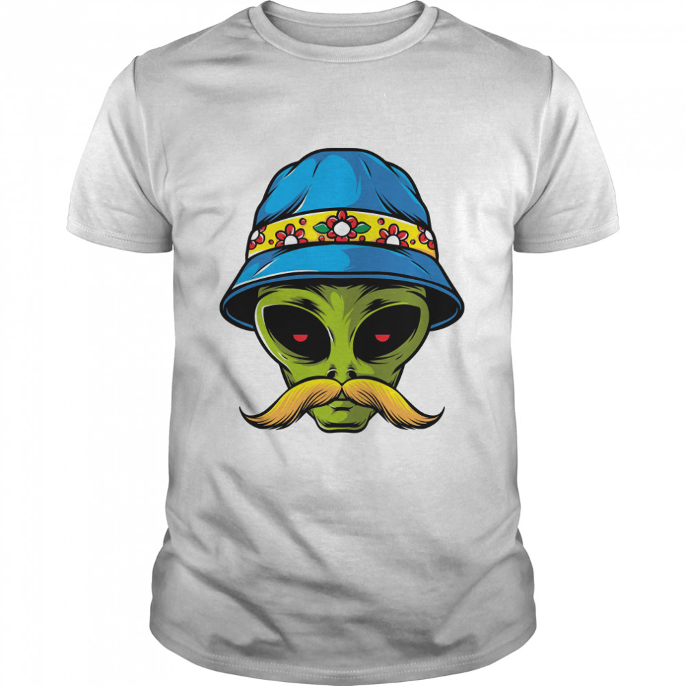 Mustache alien wearing bucket hat Classic T-Shirt