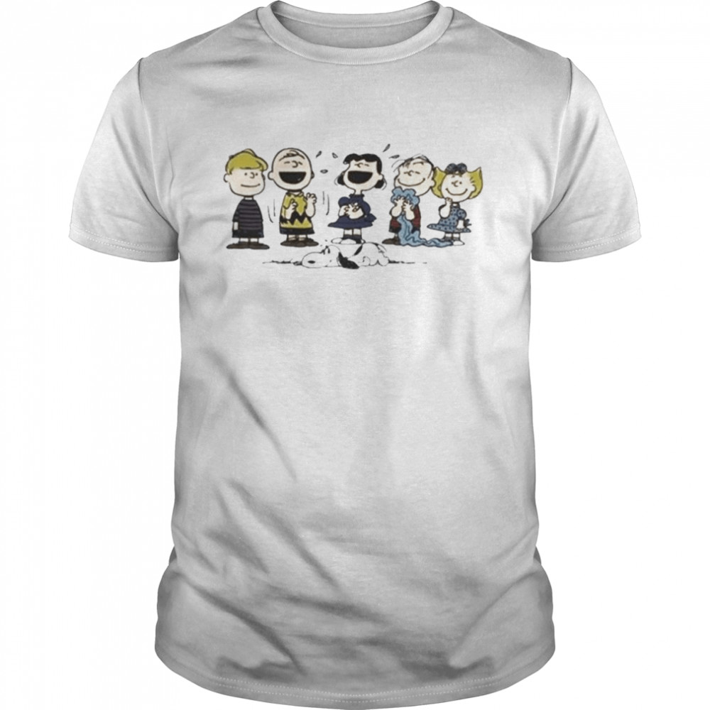 Peanuts Charlie Brown Snoopy Linus Lucy Sally Group Laugh Juniors T-Shirt