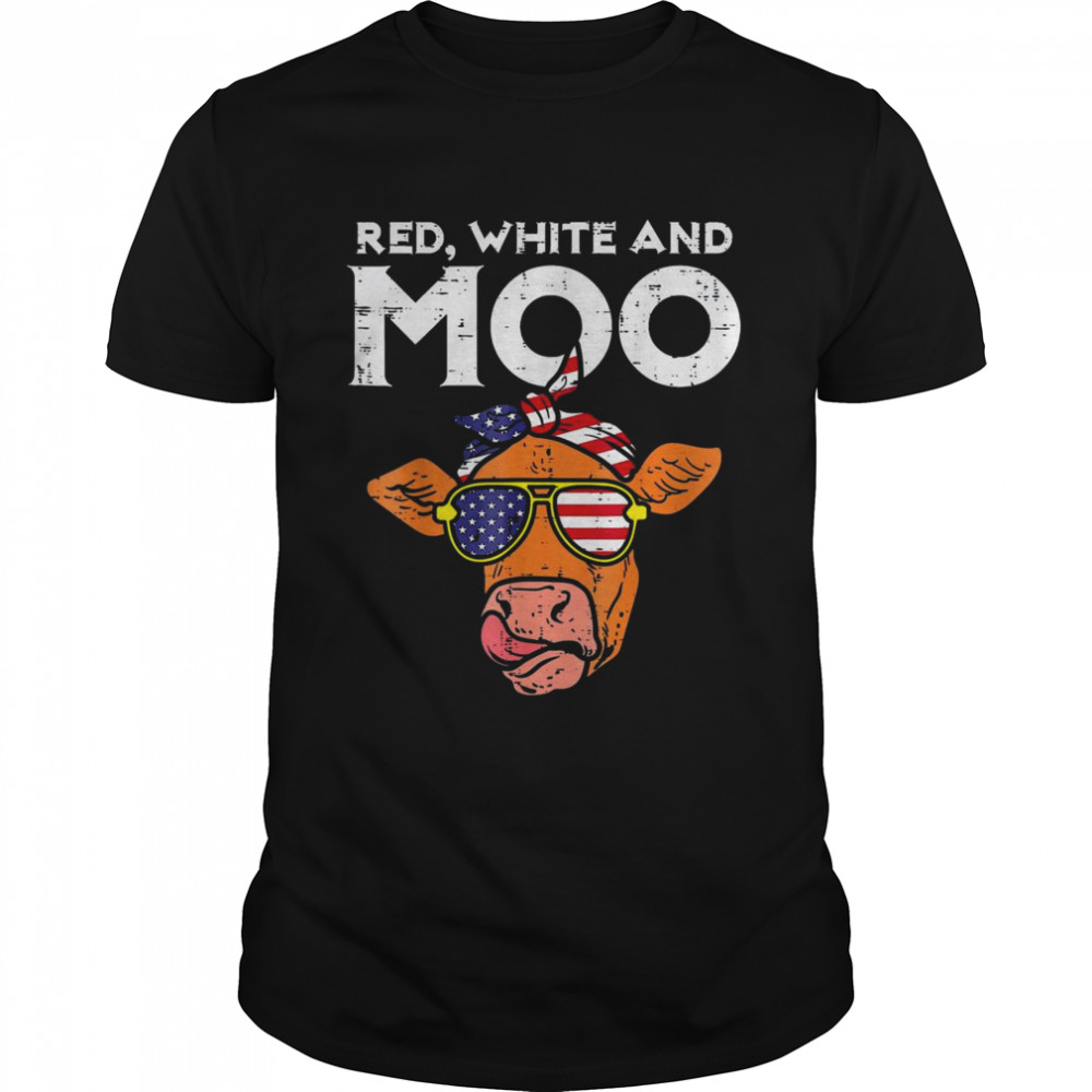 Red White And Moo Patriotic Cow USA Flag 4th Of July  Classic Men's T-shirt