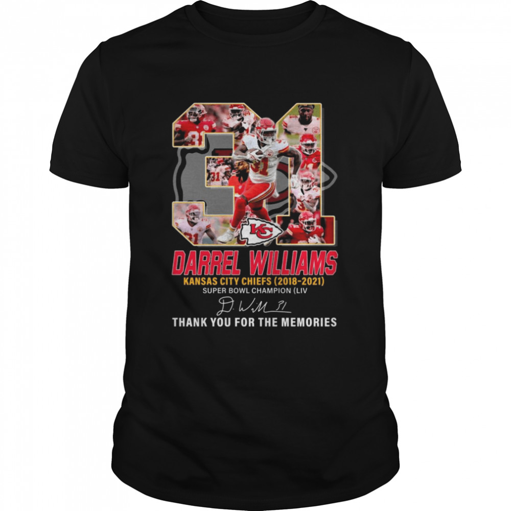 Darrel Williams Kansas City Chiefs 2018-2021 Super Bowl Champions Signatures Thank You For The Memories Shirt