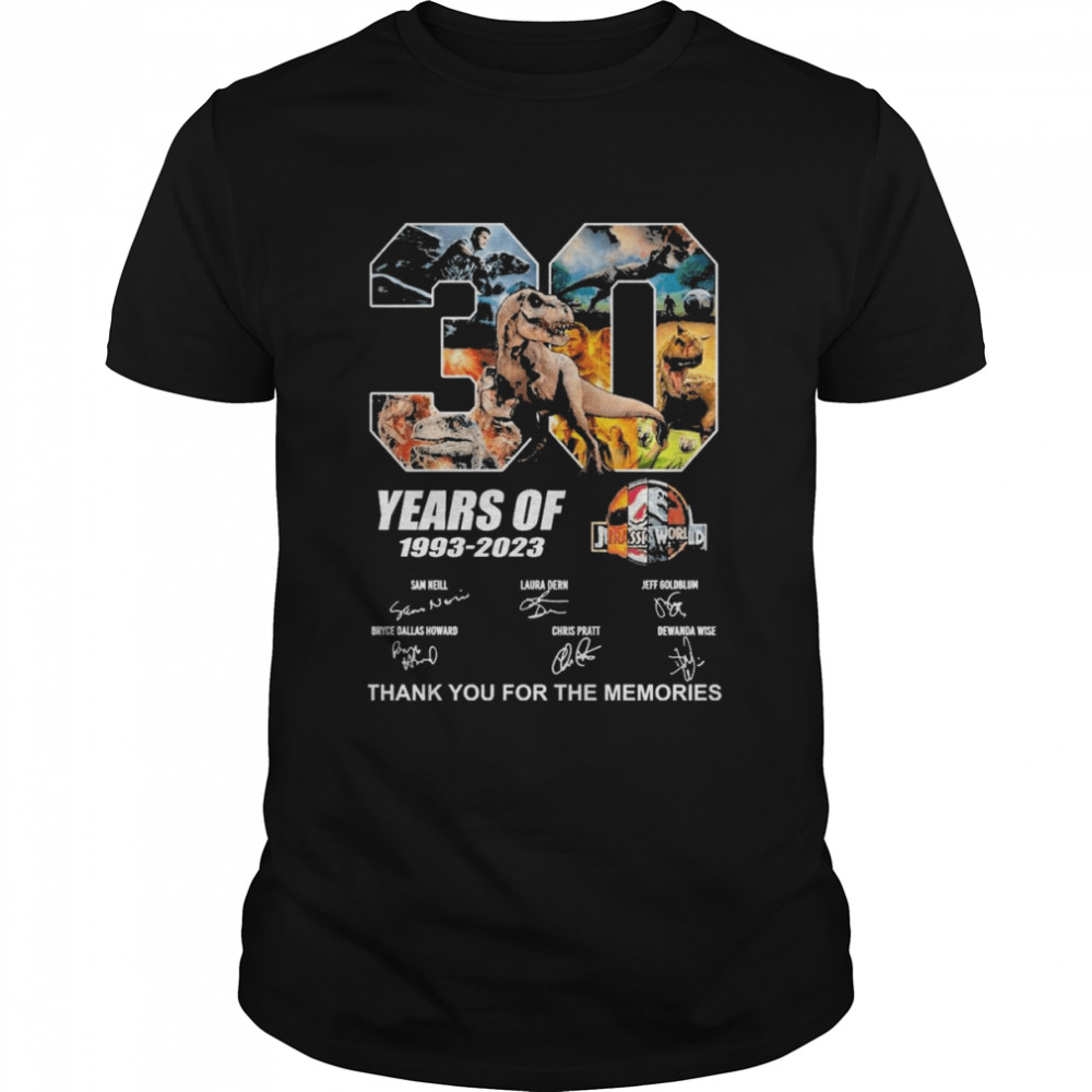 30 Years Of The Jurassic World 1993-2023 Signatures Thank You For The Memories Shirt