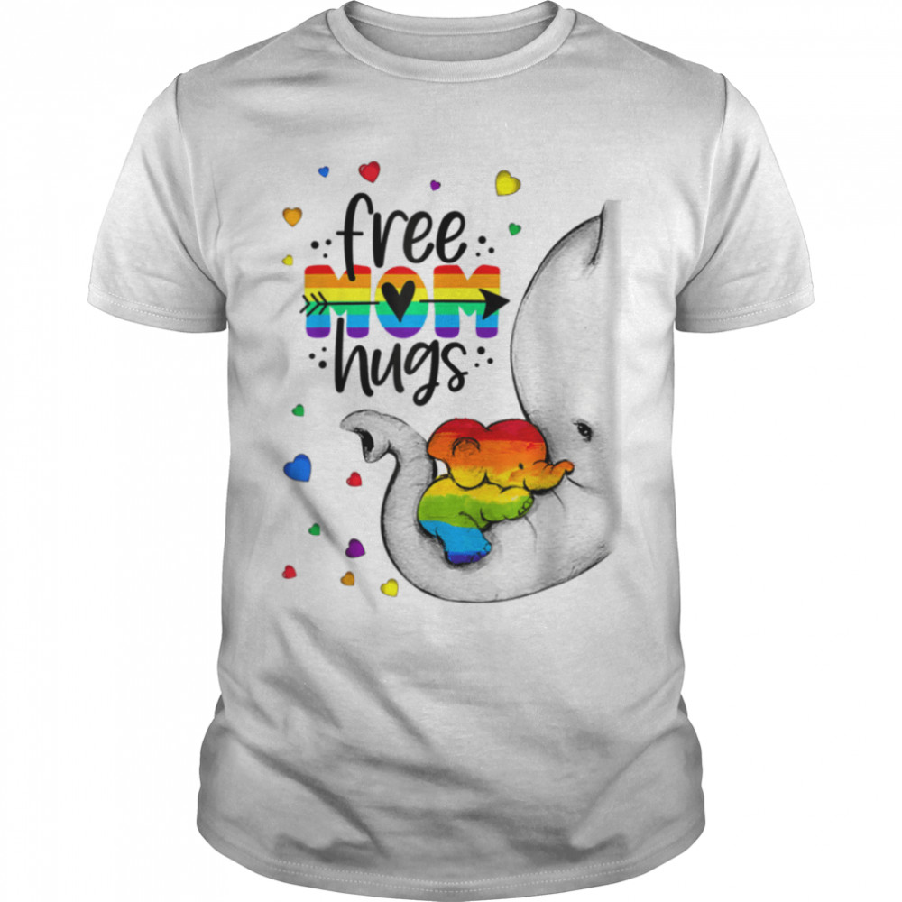 Free Mom Hugs Tshirt Rainbow Elephant Lgbt Pride Month T-Shirt B0B3Qjn4K1